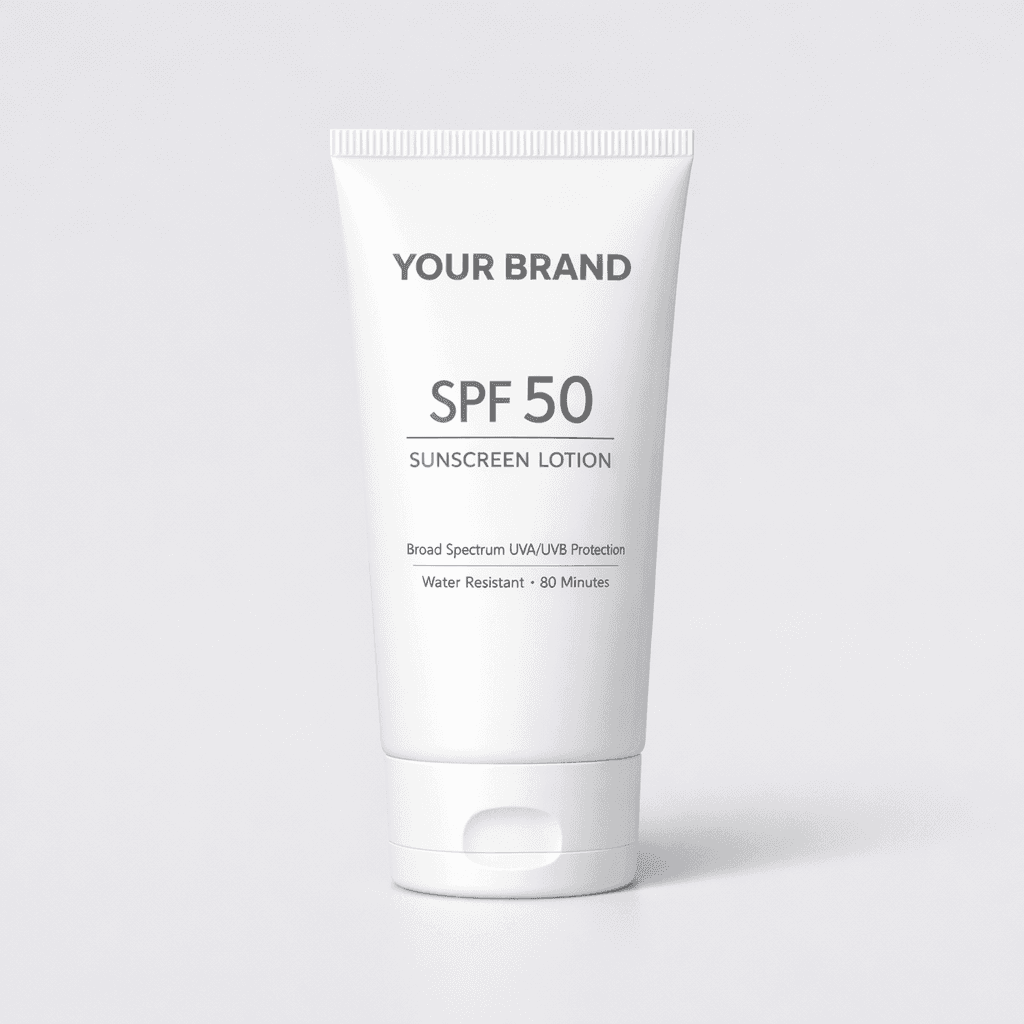 SPF 50 Sunscreen Lotion private-label product concept