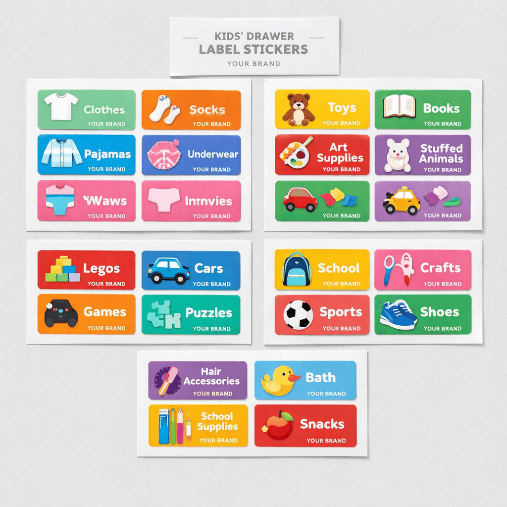 Colorful Kids’ Drawer Label Stickers private-label product concept