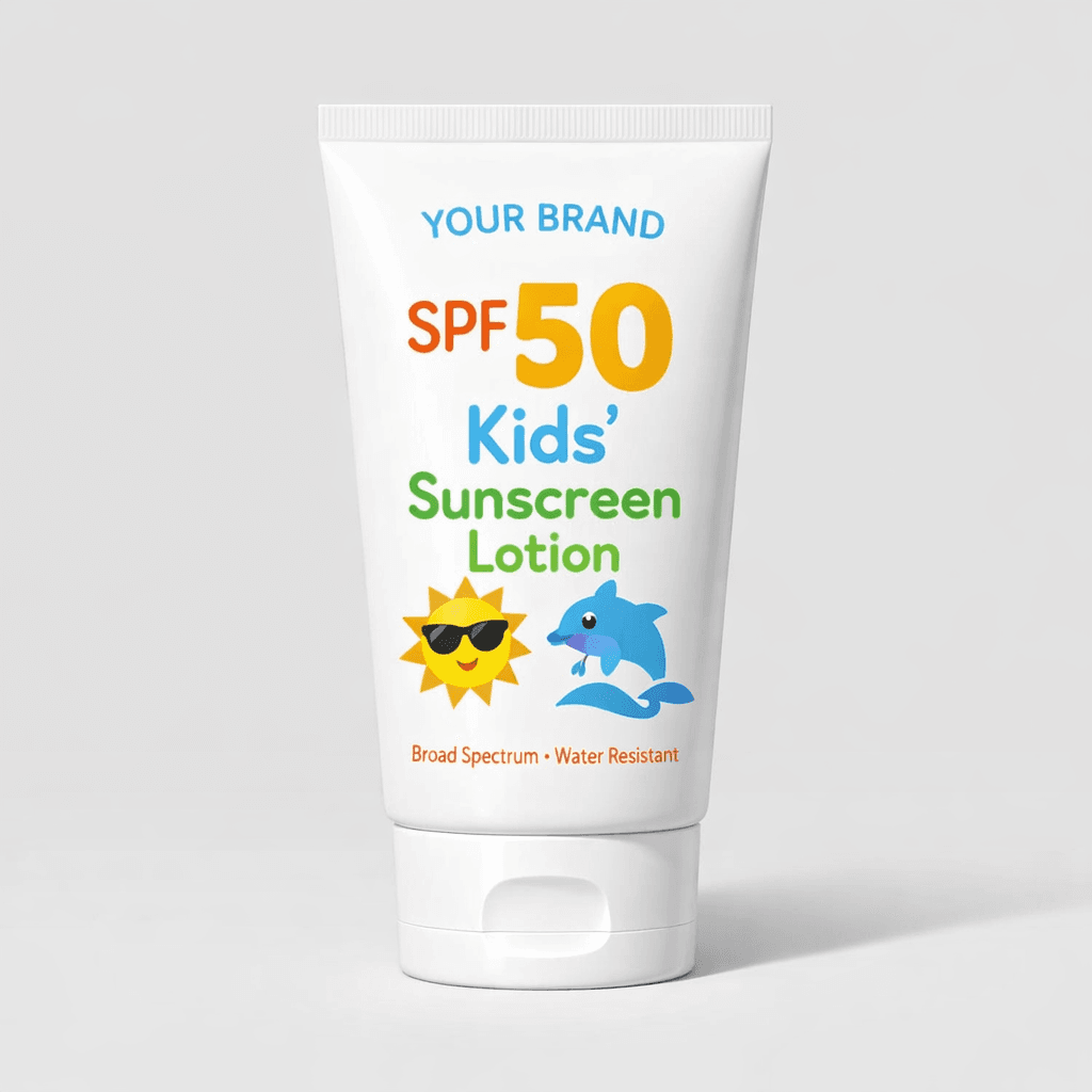 SPF 50 Kids’ Sunscreen Lotion private-label product concept