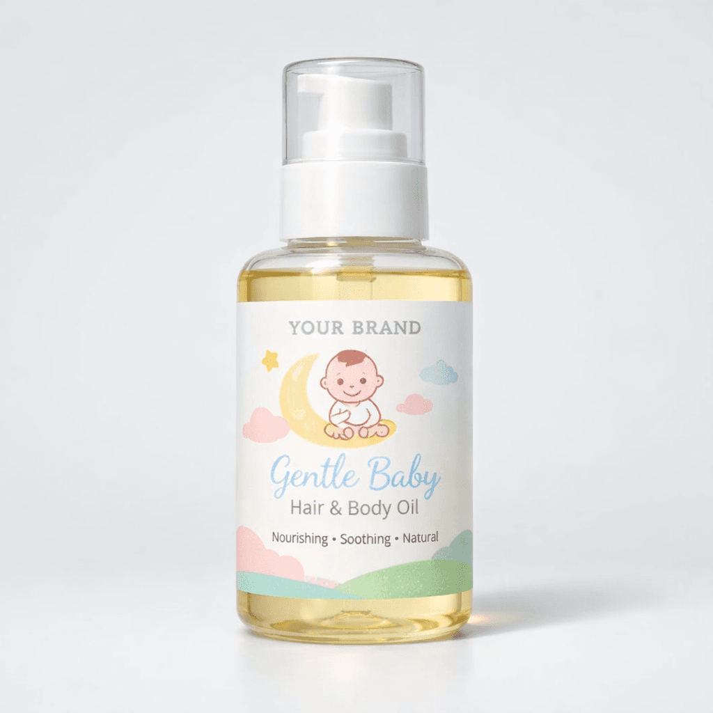 Gentle Baby Hair & Body Oil private-label product concept