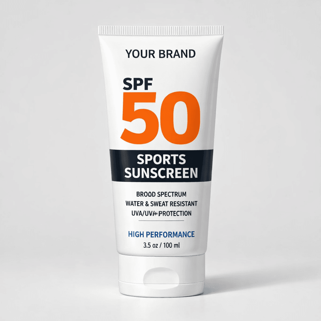 SPF 50 Sports Sunscreen Lotion private-label product concept