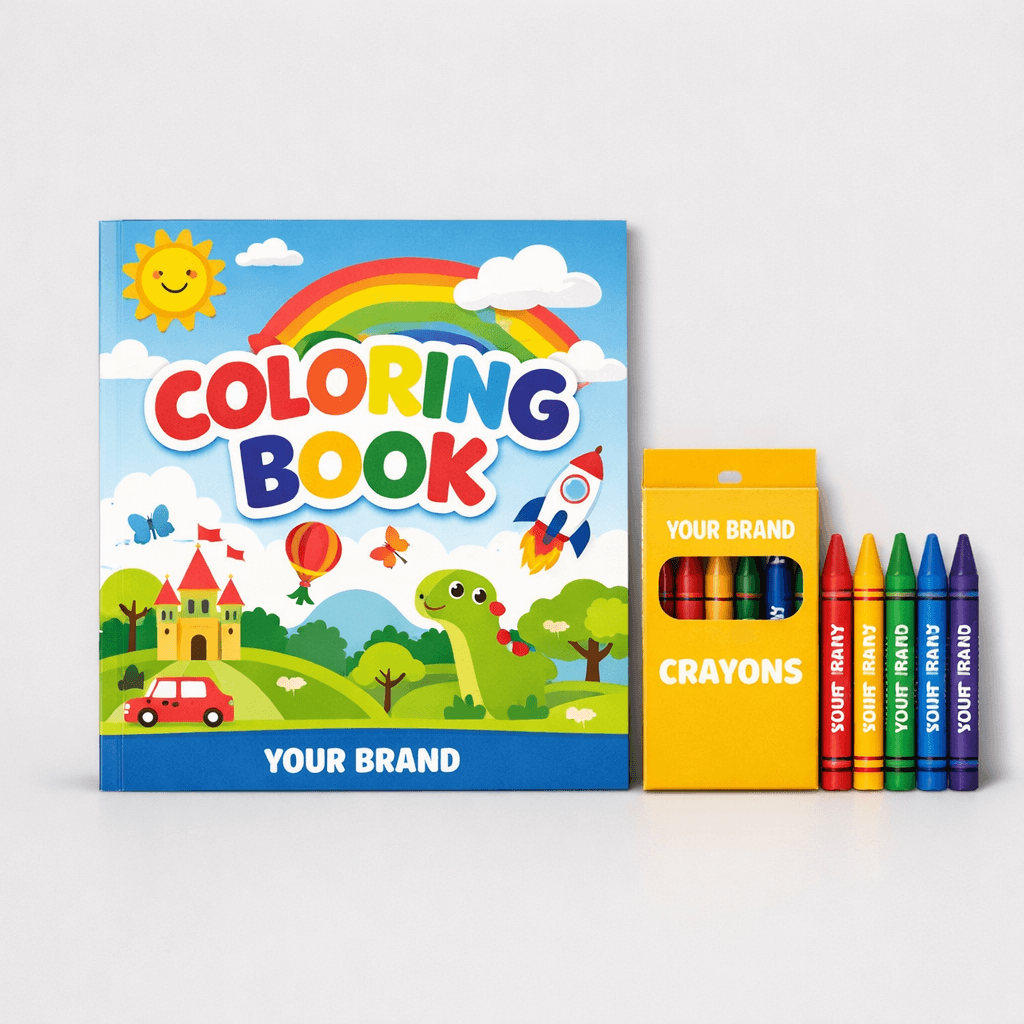 Children’s Coloring Book with Crayons private-label product concept