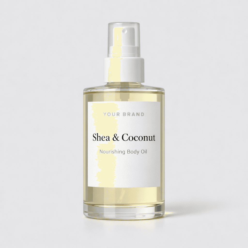 Shea & Coconut Nourishing Body Oil private-label product concept